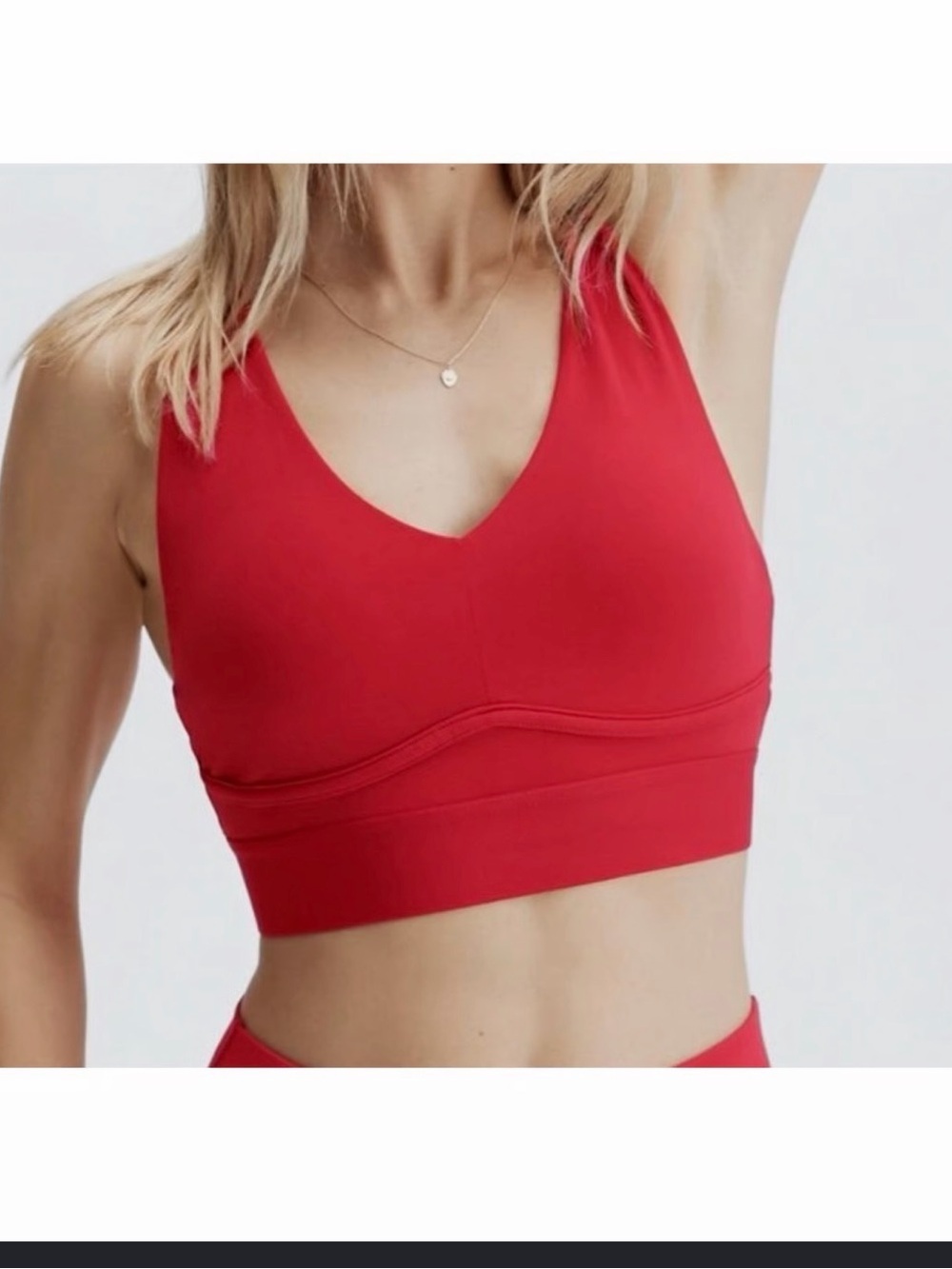Fabletics Red & Pale Pink V-Neck Seam Bralette